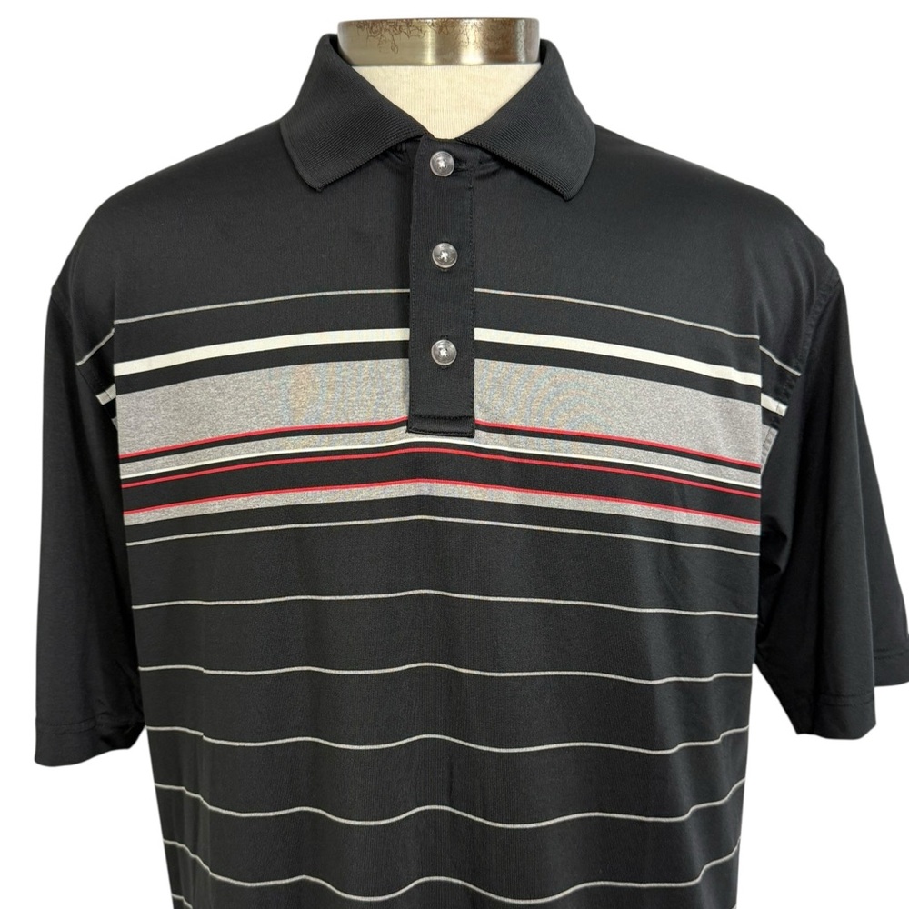 Tommy Armour Dri- Logic Black Striped SS Men's Golf Polo Shirt Large